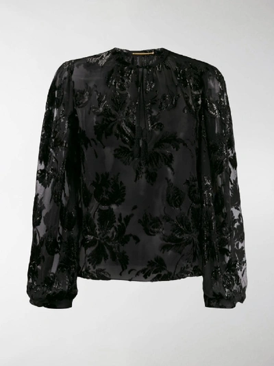 Shop Saint Laurent Shiny Floral Embroidered Blouse In Black
