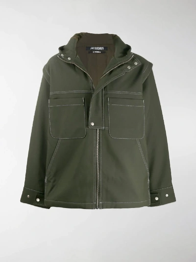 Shop Jacquemus Contrast Stitch Jacket In Green