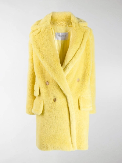 Shop Max Mara Fluffy Double-breasted Coat In Yellow