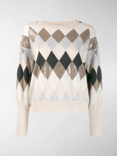 Shop Brunello Cucinelli Argyle Knit Jumper In Neutrals