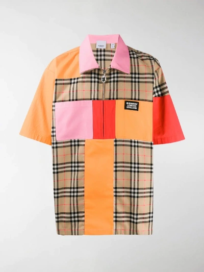 Shop Burberry House Check Colour-block Bowling Shirt In Neutrals
