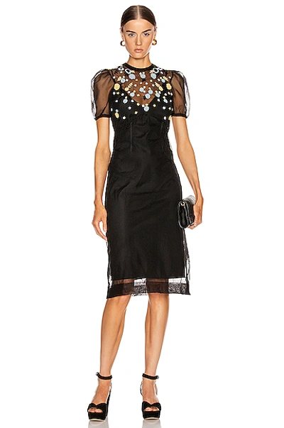 Shop Miu Miu Short Sleeve Floral Embroidered Dress In Black