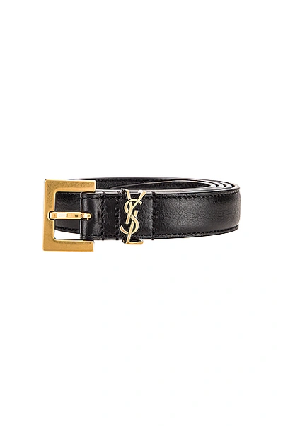 Shop Saint Laurent Logo Leather Belt In Black