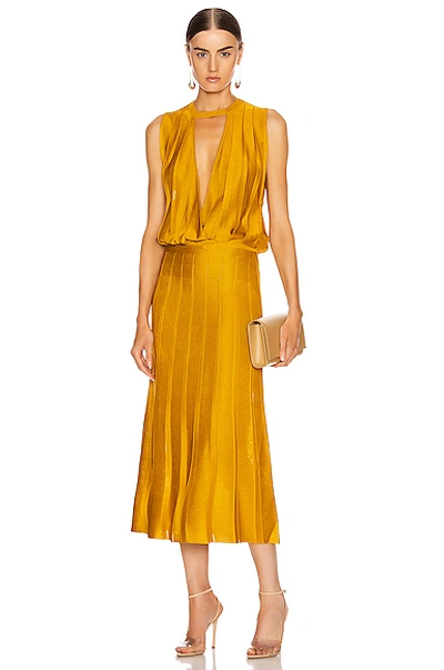 Shop Cushnie Sleeveless Midi Length Knit Dress In Yellow In Antique Gold