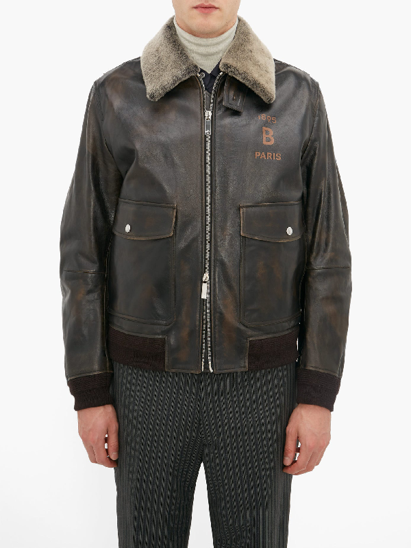 Berluti Shearling-collar Leather Bomber Jacket In Brown | ModeSens