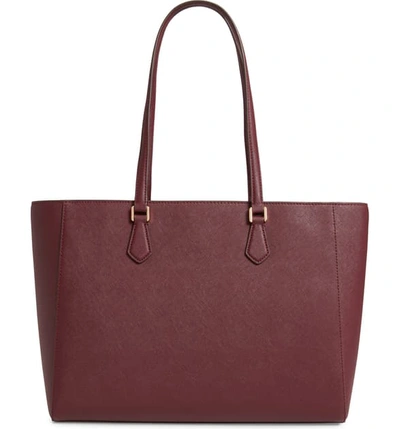 Shop Tory Burch Robinson Saffiano Leather Tote - Red In Port