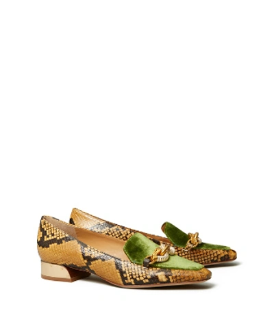 Shop Tory Burch Jessa Velvet Loafer In Gold Crest Roccia / Fern Canyon