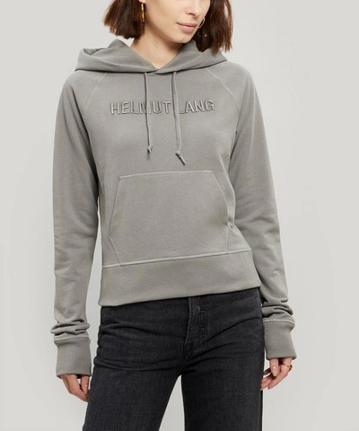 Shop Helmut Lang Embroidered Cotton Logo Hoodie In Pebble