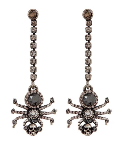 Shop Alexander Mcqueen Silver-tone Crystal Spider Drop Earrings