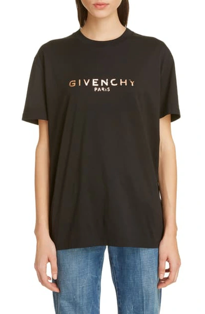 Shop Givenchy Chipped Rose Gold Logo Tee In Black