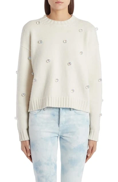 Shop Alanui Below Zero Drop Shoulder Studded Cashmere & Wool Sweater In Lapponia White