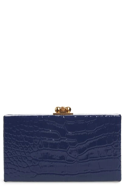Shop Edie Parker Jean Embossed Leather Box Clutch - Blue In Blueberry