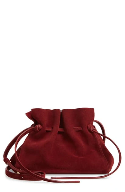 Shop Mansur Gavriel Mini Suede Drawstring Bag In Bordo