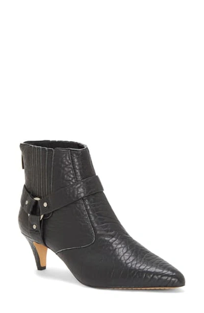 Shop Vince Camuto Merrie Harness Pointed Toe Bootie In Black Leather