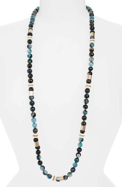 Shop Akola Agate & Bone Long Beaded Necklace In Blue