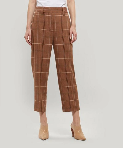 Shop Acne Studios Checked Wool-blend Tapered Trousers In Brown