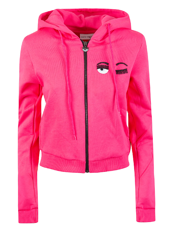 Chiara Ferragni Wink Embroidery Zipped Hoodie In Pink ModeSens