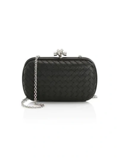 Shop Bottega Veneta Chain Knot Satin Clutch In Grafite