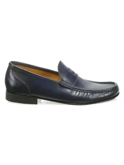 Shop Saks Fifth Avenue Collection Leather Penny Loafers In Navy