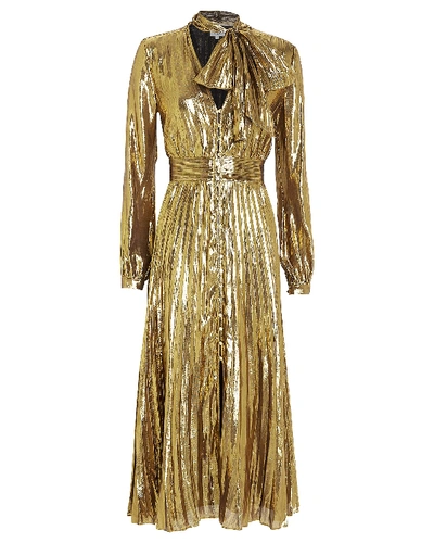 Shop Equipment Macin Lamé Tie Neck Dress In Metallic Gold
