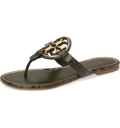 Shop Tory Burch Metal Miller Flip Flop In Leccio Roccia / Gold