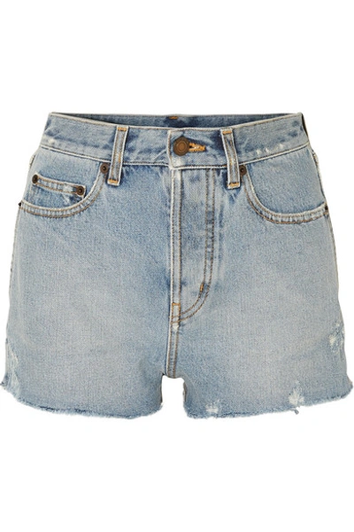 Shop Saint Laurent Distressed Denim Shorts In Blue