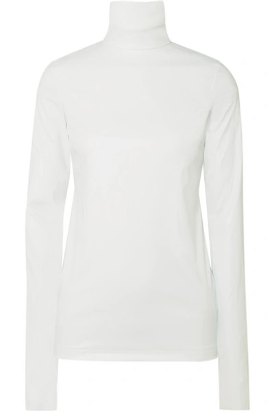 Shop We11 Done Faux Leather Turtleneck Top In Ivory