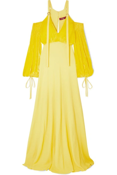 Shop Sies Marjan Carter Cold-shoulder Georgette And Corduroy Gown In Yellow