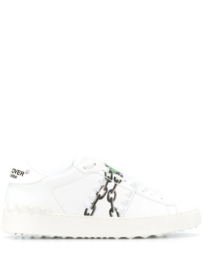 Shop Valentino Rockstud Untitled Leather Trainers In White
