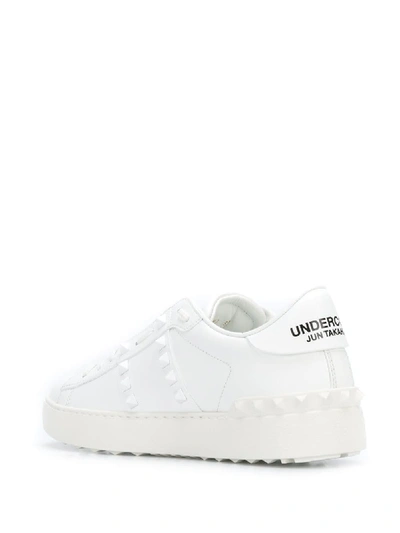 Shop Valentino Rockstud Untitled Leather Trainers In White