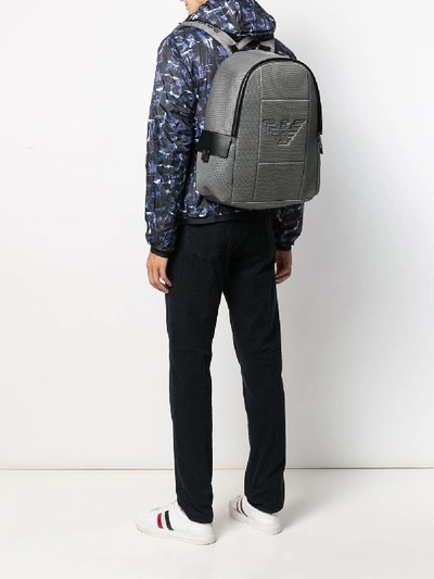 Shop Emporio Armani Logo Backpack In Grey