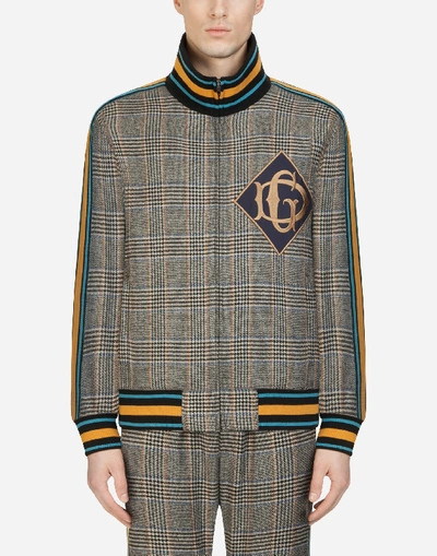 Shop Dolce & Gabbana Wool Zip-up Sweatshirt With Patch In Multicolor