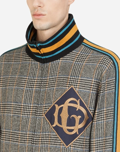 Shop Dolce & Gabbana Wool Zip-up Sweatshirt With Patch In Multicolor