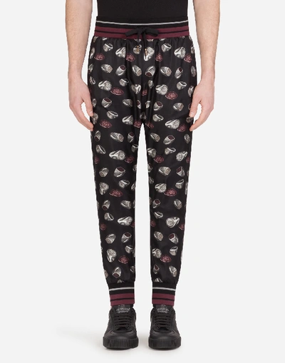 Shop Dolce & Gabbana Silk Jogging Pants With Ring Print In Black