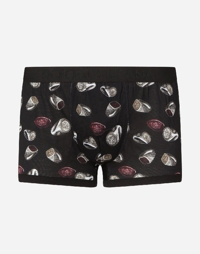Shop Dolce & Gabbana Cotton Jersey Boxers With Ring Print In Black
