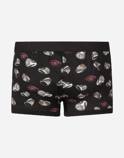 Shop Dolce & Gabbana Cotton Jersey Boxers With Ring Print In Black