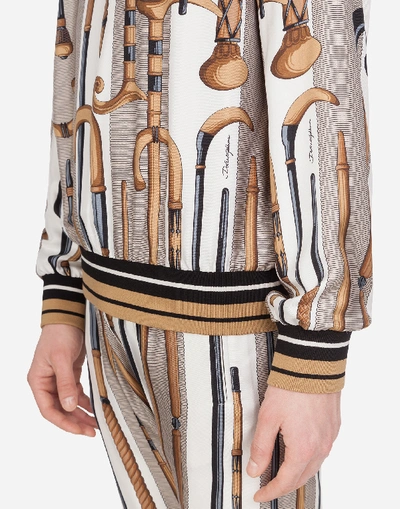 Shop Dolce & Gabbana Silk Sweatshirt With Walking-stick Print In Multicolor