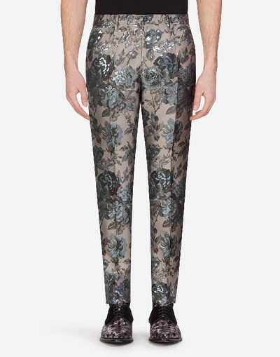 Shop Dolce & Gabbana Floral Jacquard Pants In Multi-colored