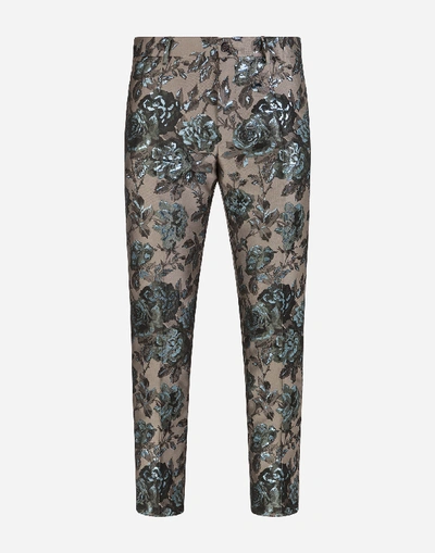 Shop Dolce & Gabbana Floral Jacquard Pants In Multi-colored