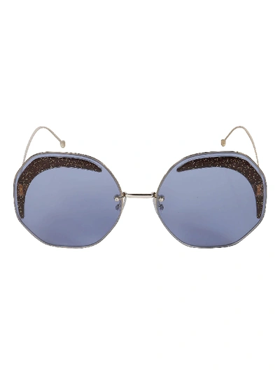 Shop Fendi Round Sunglasses In Gold/blue