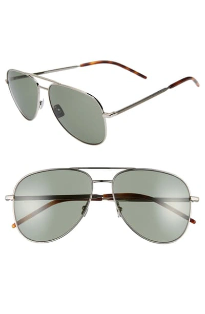 Shop Saint Laurent Classic 11 Folk 59mm Aviator Sunglasses In Silver