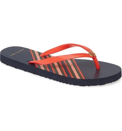 Shop Tory Burch Thin Flip Flop In Red/ Navy Brush Stripe