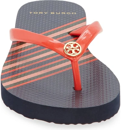 Shop Tory Burch Thin Flip Flop In Red/ Navy Brush Stripe