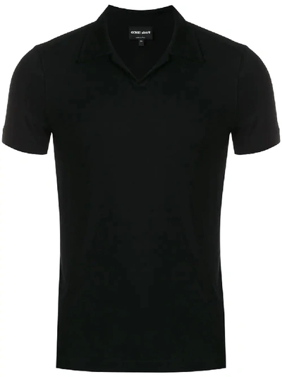 Shop Giorgio Armani Black Viscose Polo Shirt