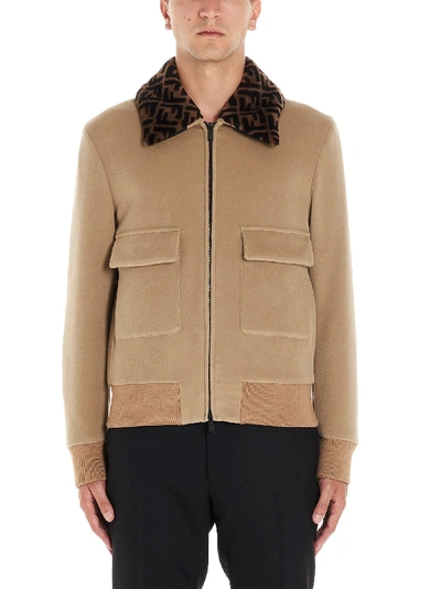 Shop Fendi Beige Wool Outerwear Jacket