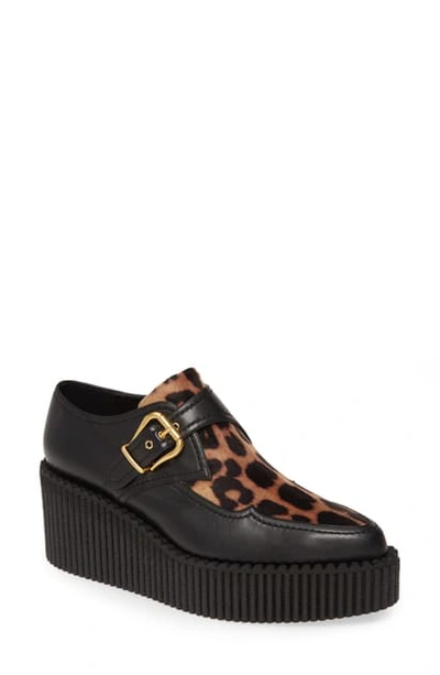 Shop Stella Mccartney Buckle Wedge Loafer In Black/ Leopard