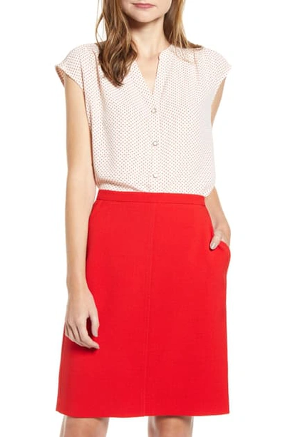 Shop Anne Klein Microdot Button Front Blouse In Anne White/ Pinot