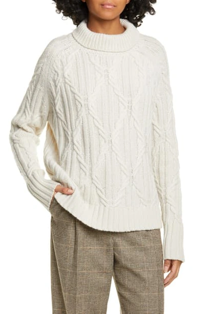 Shop Nili Lotan Meyra Mock Neck Cable Knit Cashmere Sweater In Ivory