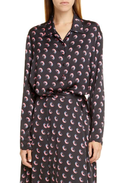 Shop Marine Serre Crescent Print Charmeuse Blouse In Moon Shadow Black/ Pink