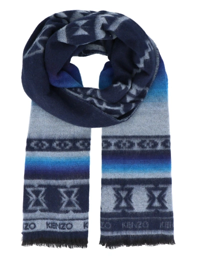 Shop Kenzo Blue Wool Scarf